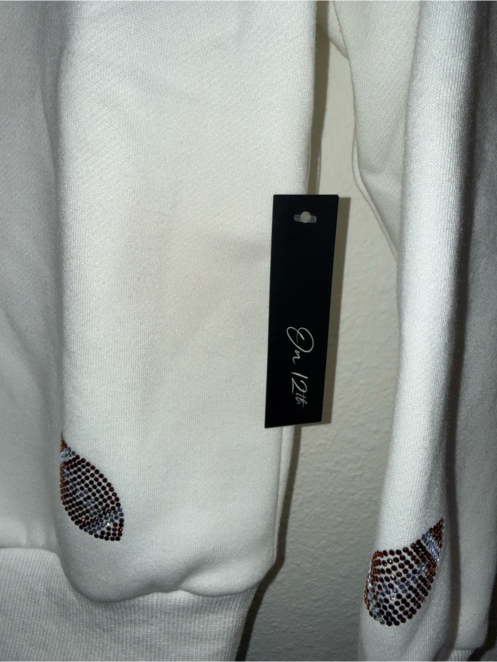 White Crewneck Sweatshirt with Embroidered Football Motif - Picture 5 of 6